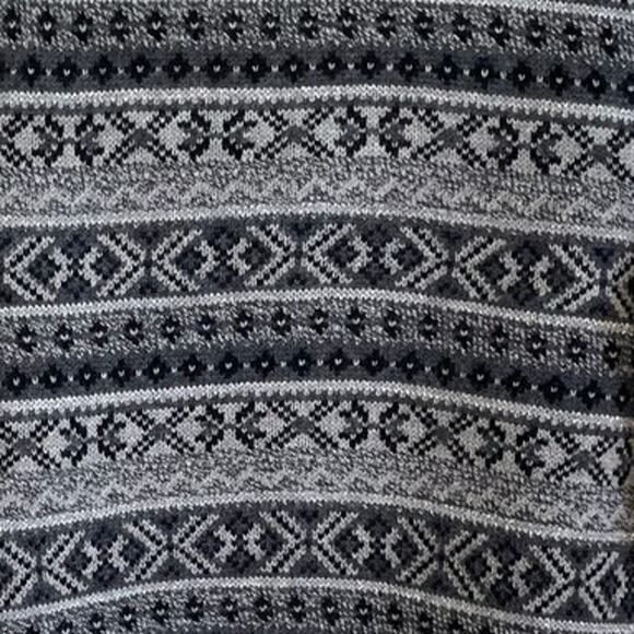 Chico’s Fair Isle Shawl Collar Cardigan Sweater Sz L Wool Blend Gray Cabincore - Picture 4 of 9